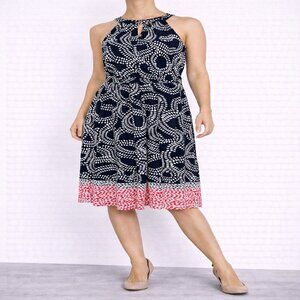 Navy Sleeveless Printed Dress Button Back Size 10
